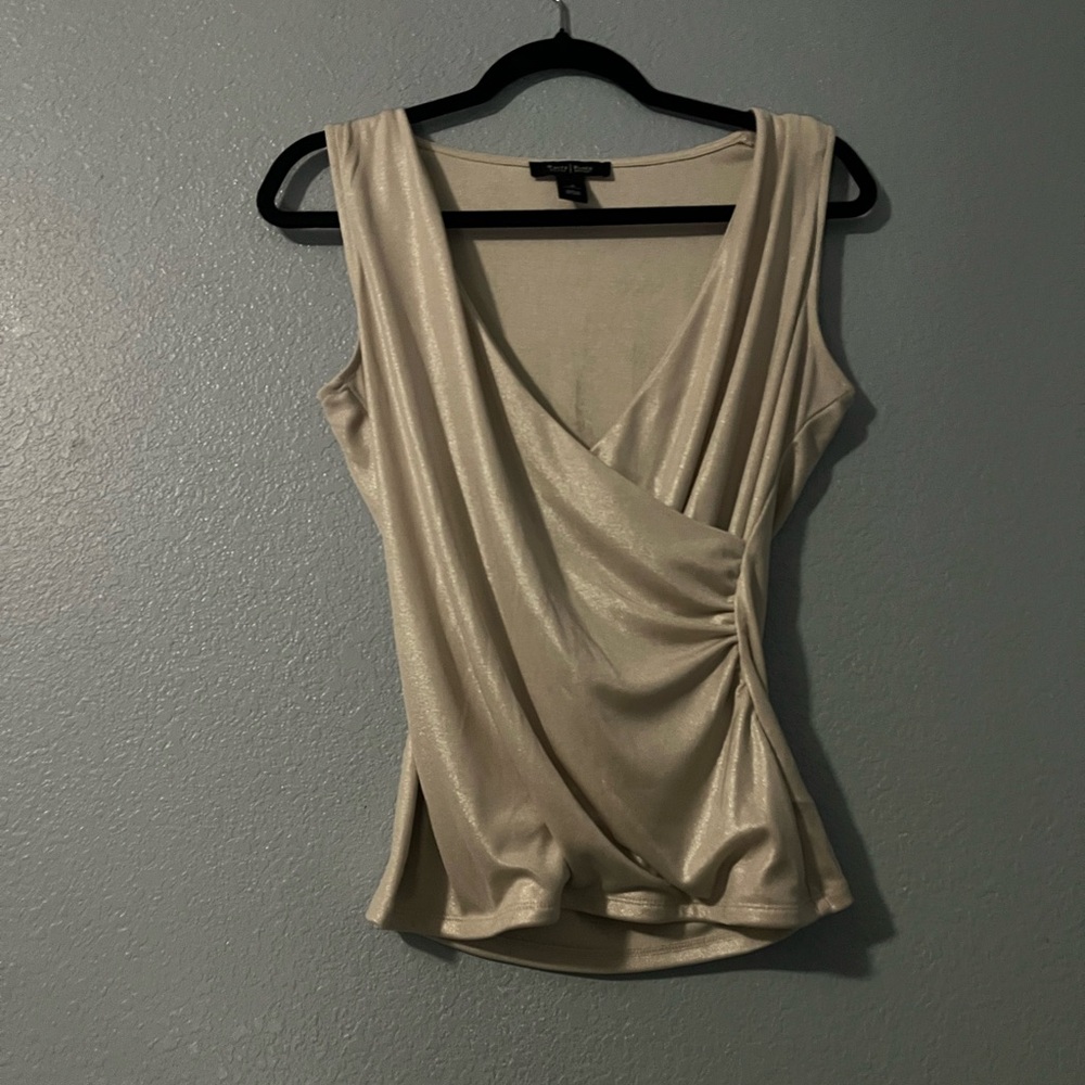 White House Black Market Shimmering Cream Draped Blouse - Picture 1 of 2